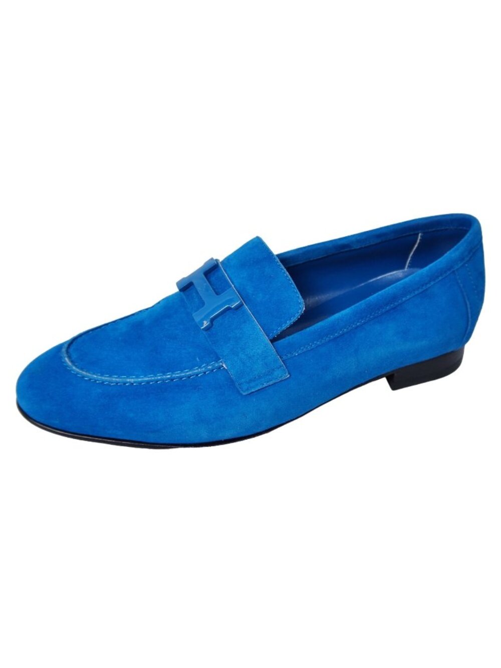 Hermes Loafers Moccasins Paris Constance H Logo Leather Shoes Blue
